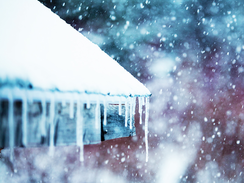 A frozen roof in winter